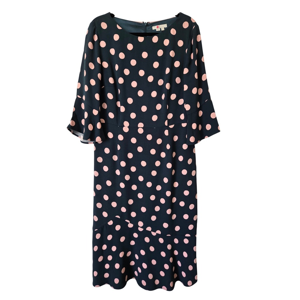 Boden Womens 12 Long Tall Midi Dress Polka Dot Bell Sleeve Teal